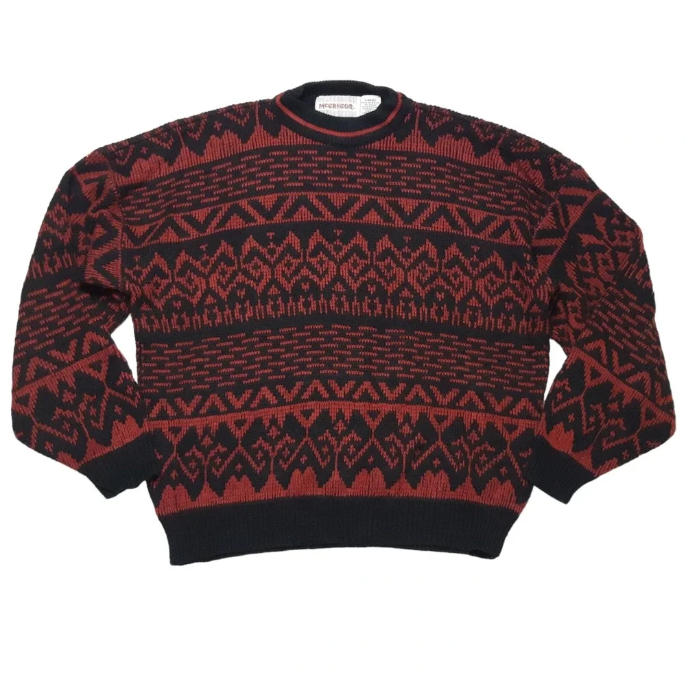Vintage McGregor Sweater‎ Mens Large Red Black Southwestern Knit Grandpa Grunge